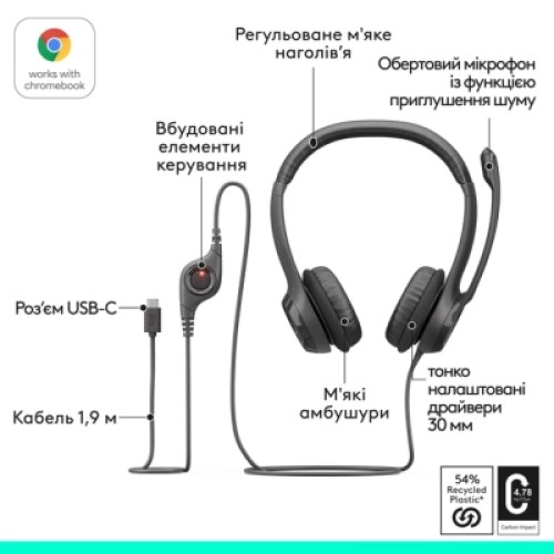 Наушники Logitech H390 USB-C Midnight Black (981-001576) Наушники Logitech H390 USB-C Midnight Black (981-001576)