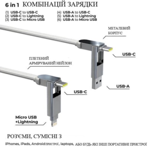 Дата кабель 6in1 inCharge XL 3.0m white Rolling Square (XLL02R) Дата кабель 6in1 inCharge XL 3.0m white Rolling Square (XLL02R)