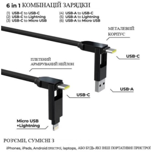Дата кабель 6in1 inCharge XL 0.3m black Rolling Square (XLS01R) Дата кабель 6in1 inCharge XL 0.3m black Rolling Square (XLS01R)