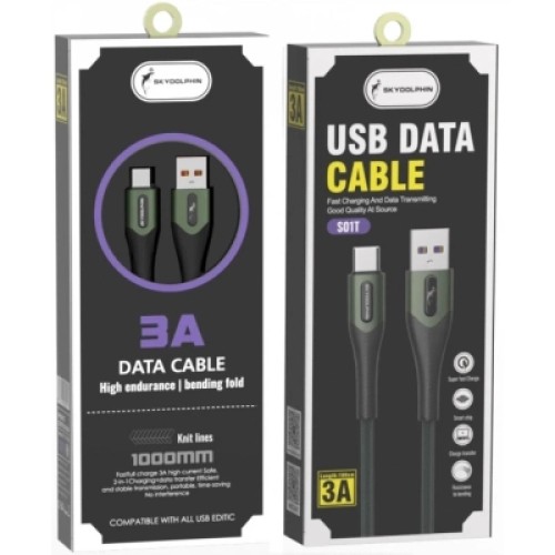 Дата кабель USB 2.0 AM to USB-C 1.0m 3A braided dark green SkyDolphin (USB-000582) Дата кабель USB 2.0 AM to USB-C 1.0m 3A braided dark green SkyDolphin (USB-000582)