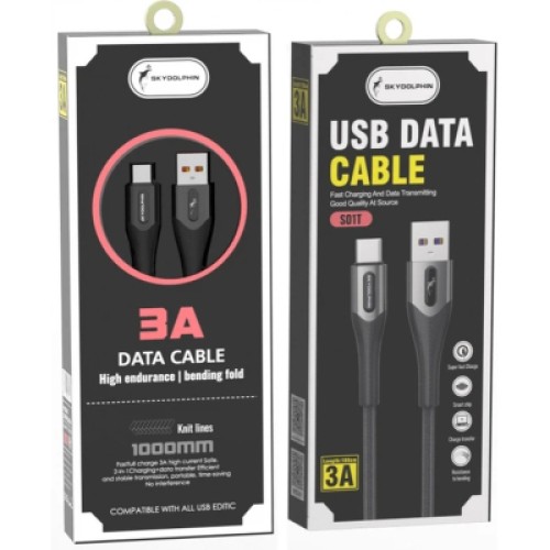 Дата кабель USB 2.0 AM to USB-C 1.0m 3A braided black SkyDolphin (USB-000583) Дата кабель USB 2.0 AM to USB-C 1.0m 3A braided black SkyDolphin (USB-000583)