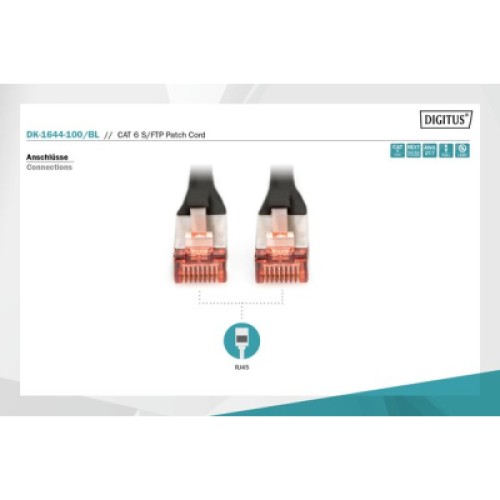 Патч-корд 10м, CAT 6 S-FTP, AWG 27/7, LSZH, black Digitus (DK-1644-100/BL)