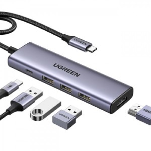Порт-реплікатор UGREEN Dock CM511 5in1 USB3.1 Type-C --> HDMI 60Hz/3xUSB-А 3.0/Type-C/PD 100W (15597)