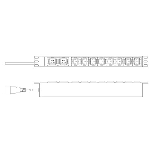 Силовой блок 19" 1U w/PDU 8xC13, 2xC19, 16A, 250V, вилка C20 Digitus (DN-95427)