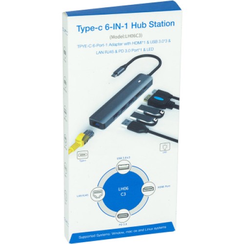Концентратор Blueendless USB-C 6-in-1 3xUSB 3.0 + HDMI + RJ45 + USB-C PD100W (CA913909) Концентратор Blueendless USB-C 6-in-1 3xUSB 3.0 + HDMI + RJ45 + USB-C PD100W (CA913909)