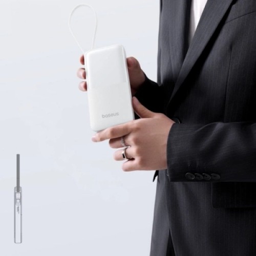 Батарея универсальная Baseus Bipow 2 Digital Display 10000mAh 20W with Built-in USB-C Cable White (P10077101213-00)