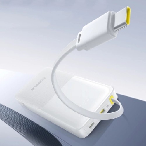Батарея универсальная Baseus Bipow 2 Digital Display 10000mAh 20W with Built-in USB-C Cable White (P10077101213-00)