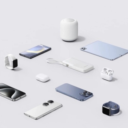 Батарея универсальная Baseus Bipow 2 Digital Display 10000mAh 20W with Built-in USB-C Cable White (P10077101213-00)