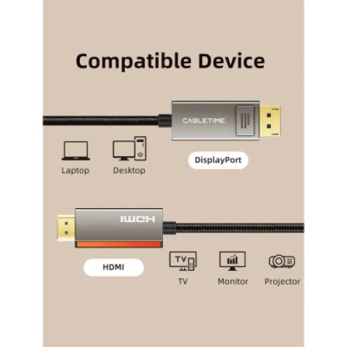 Кабель мультимедийный DisplayPort M to HDMI M 8K60Hz Cabletime (CA916405) Кабель мультимедийный DisplayPort M to HDMI M 8K60Hz Cabletime (CA916405)