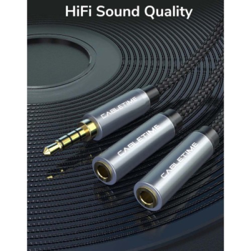 Кабель мультимедийный 3.5mm M to 2x3.5mm F 0.2m Cabletime (CA915248)