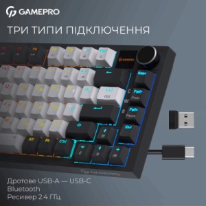 Клавіатура GamePro Asgard Valhalla Pro MK160B-D-Pro Rainy Switch Wireless/Bluetooth/USB UA Black (MK160B-D-Pro)