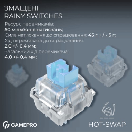 Клавиатура GamePro Asgard Valhalla Pro MK160B-D-Pro Rainy Switch Wireless/Bluetooth/USB UA Black (MK160B-D-Pro)