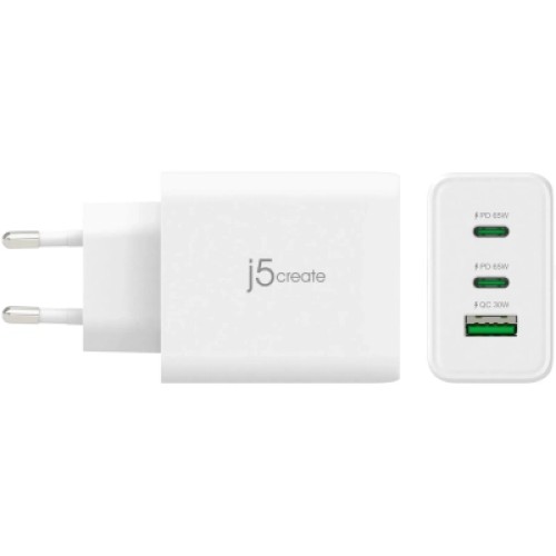 Зарядное устройство J5create 1xUSB + 2xUSB-C 65W GaN QC3.0/PD/PPS (JUP3365E-EN)