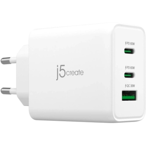 Зарядное устройство J5create 1xUSB + 2xUSB-C 65W GaN QC3.0/PD/PPS (JUP3365E-EN)