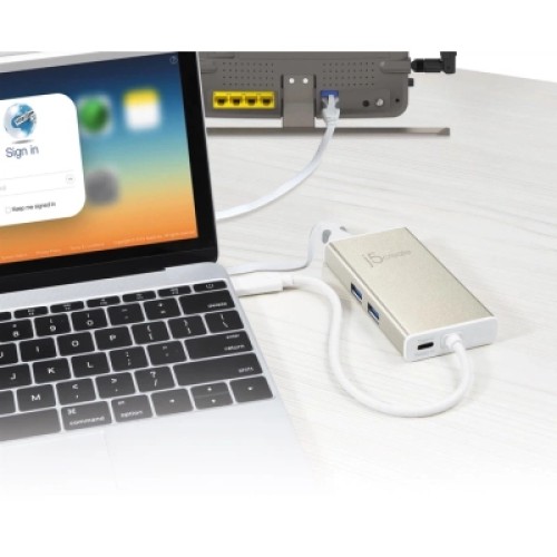 Концентратор J5create USB-C 5-in-1 2xUSB 3.0 + HDMI 4K + USB-C PD + RJ45 1000Mbps gray (JCA374-N)