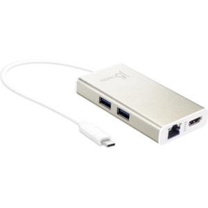 Концентратор J5create USB-C 5-in-1 2xUSB 3.0 + HDMI 4K + USB-C PD + RJ45 1000Mbps gray (JCA374-N)