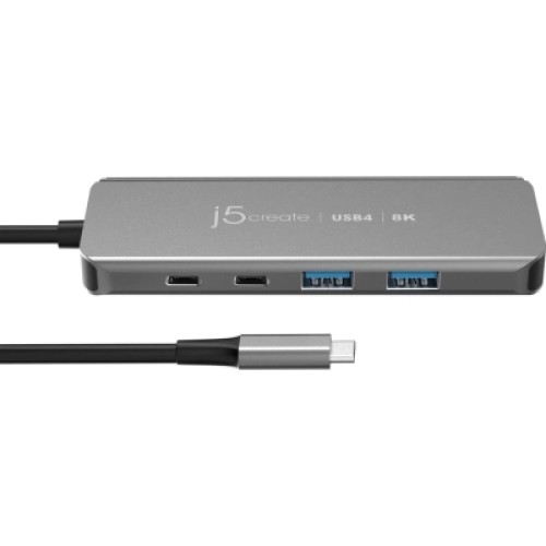 Концентратор J5create USB-C 5-in-1 2xUSB 3.2 10Gbps + 2xUSB-C 10Gbps PD 100W + HDMI 8K gray (JCH453-N) Концентратор J5create USB-C 5-in-1 2xUSB 3.2 10Gbps + 2xUSB-C 10Gbps PD 100W + HDMI 8K gray (JCH453-N)