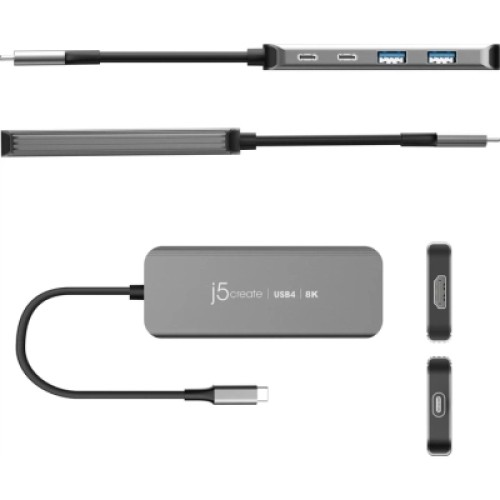 Концентратор J5create USB-C 5-in-1 2xUSB 3.2 10Gbps + 2xUSB-C 10Gbps PD 100W + HDMI 8K gray (JCH453-N) Концентратор J5create USB-C 5-in-1 2xUSB 3.2 10Gbps + 2xUSB-C 10Gbps PD 100W + HDMI 8K gray (JCH453-N)