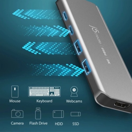 Концентратор J5create USB-C 5-in-1 2xUSB 3.2 10Gbps + 2xUSB-C 10Gbps PD 100W + HDMI 8K gray (JCH453-N) Концентратор J5create USB-C 5-in-1 2xUSB 3.2 10Gbps + 2xUSB-C 10Gbps PD 100W + HDMI 8K gray (JCH453-N)