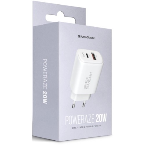 Зарядное устройство Armorstandart 1xUSB-C PD25W + 1xUSB QC3.0 GaN white (ARM87066)