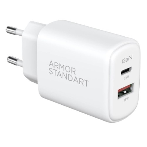 Зарядное устройство Armorstandart 1xUSB-C PD20W + 1xUSB QC3.0 GaN white (ARM87067)