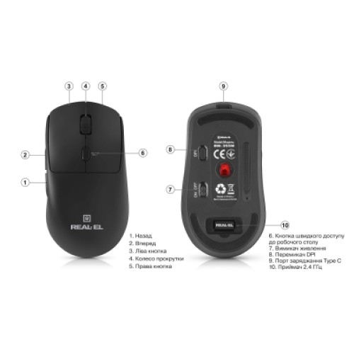 Мышка REAL-EL RM-355W Wireless Black (EL123200054)