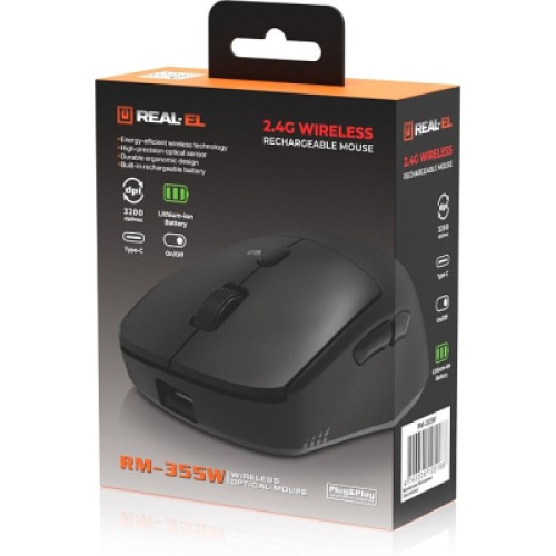 Мышка REAL-EL RM-355W Wireless Black (EL123200054)