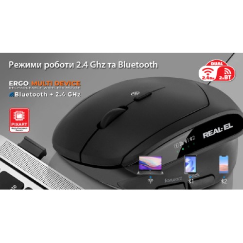 Мышка REAL-EL RM-490W Wireless/Bluetooth Black (EL123200058)