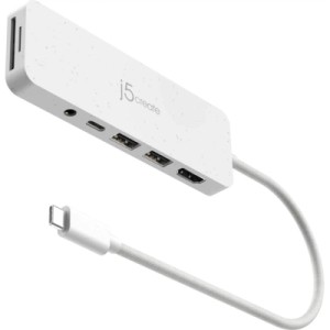 Концентратор J5create USB-C 6-in-1 2xUSB 3.2 + USB-C PD + HDMI 4K + SD/TF + 3.5mm white (JCD373EW-N)