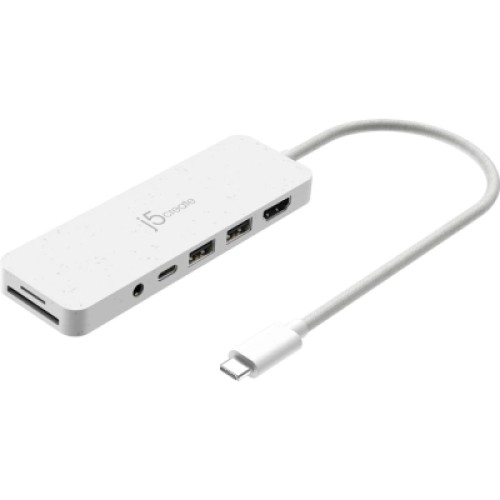 Концентратор J5create USB-C 6-in-1 2xUSB 3.2 + USB-C PD + HDMI 4K + SD/TF + 3.5mm white (JCD373EW-N)