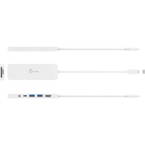 Концентратор J5create USB-C 6-in-1 2xUSB 3.1 + USB-C PD + HDMI + SD/TF + 3.5mm white (JCD373-N)