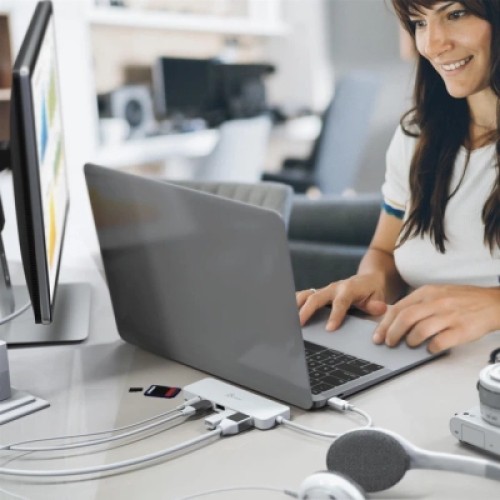 Концентратор J5create USB-C 6-in-1 2xUSB 3.1 + USB-C PD + HDMI + SD/TF + 3.5mm white (JCD373-N)