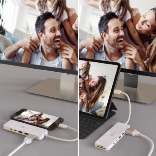 Концентратор J5create USB-C 6-in-1 2xUSB 3.1 + USB-C PD + HDMI + SD/TF + 3.5mm white (JCD373-N)