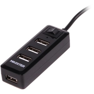 Концентратор Maxxter USB 2.0 to 4xUSB + charger 5V 1A (HU2A-4P-AC-03)