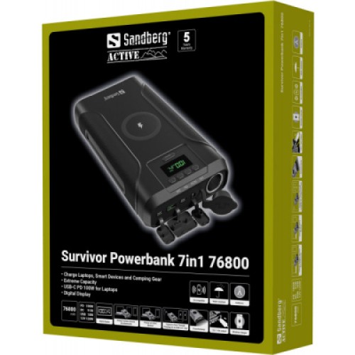 Батарея универсальная Sandberg 76800mAh Survivor 7in1 DC/91W, PD/100W, Cigar Lighter/120W, QI-15W, power-through (421-15)
