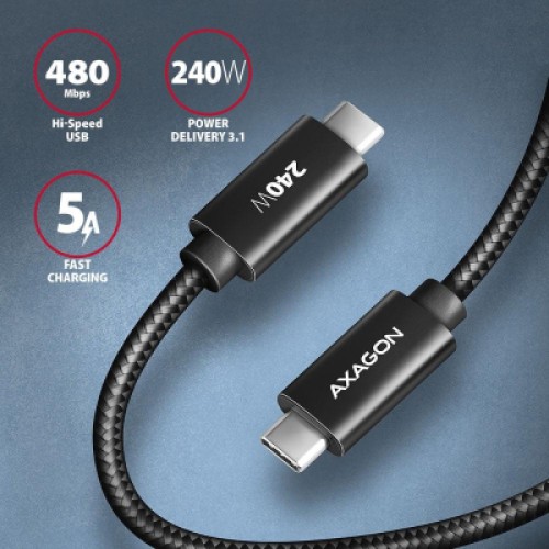 Дата кабель USB-C to USB-C 1.0m USB 2.0 PD 240W 5A black AXAGON (BUCM2-CM10AB) Дата кабель USB-C to USB-C 1.0m USB 2.0 PD 240W 5A black AXAGON (BUCM2-CM10AB)