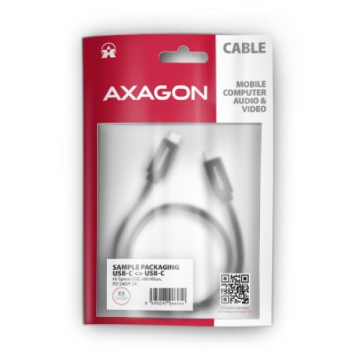 Дата кабель USB-C to USB-C 2.5m USB 2.0 PD 240W 5A black AXAGON (BUCM2-CM25AB)