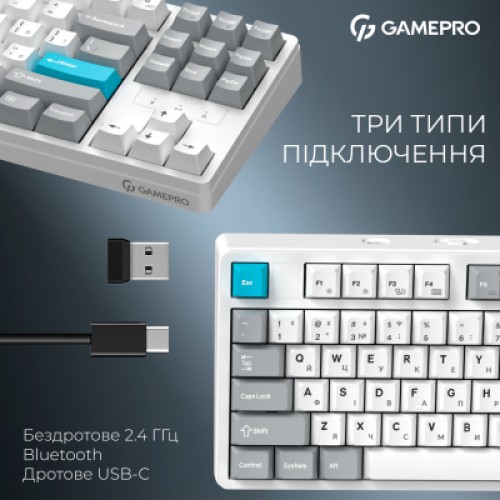 Клавиатура GamePro Asgard Ragnar Wireless/Bluetooth/USB UA White (MK285WH)