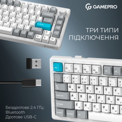 Клавиатура GamePro Asgard Yord Wireless/Bluetooth/USB UA White (MK266WH)