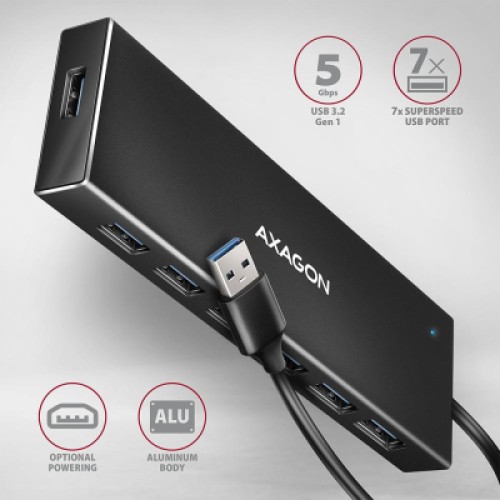 Концентратор AXAGON USB 3.1 to 7xUSB 3.0 black (HUE-F7A) Концентратор AXAGON USB 3.1 to 7xUSB 3.0 black (HUE-F7A)