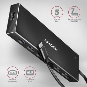 Концентратор AXAGON USB-C to 7xUSB 3.0 black (HUE-F7C)