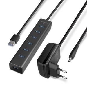 Концентратор AXAGON USB 3.1 to 7xUSB 3.0 + power adapter black (HUE-SA7BP)