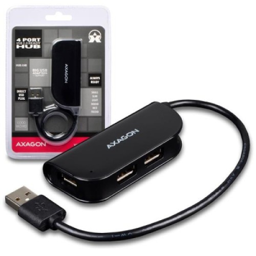 Концентратор AXAGON USB 2.0 to 4xUSB 2.0 0.2m black (HUE-X4B)