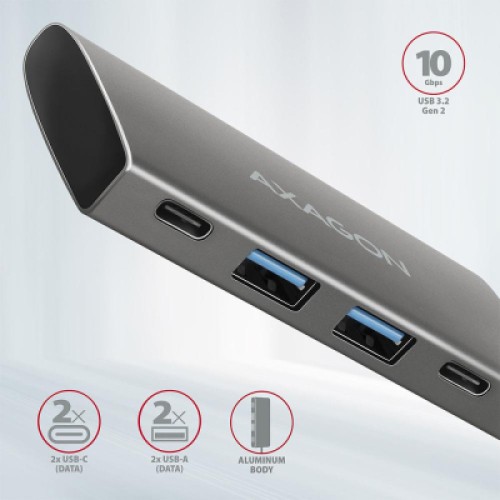 Концентратор AXAGON USB-C to 2xUSB-A + 2xUSB-C 10Gbps 0.13m gray (HMC-4G2)