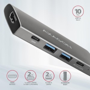 Концентратор AXAGON USB-C to 2xUSB-A + 2xUSB-C + HDMI 0.13m gray (HMC-5G2)