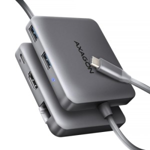Концентратор AXAGON USB-C to 2xUSB-A + HDMI + RJ45 + PD 100W 0.2m grey (HMC-5HL)