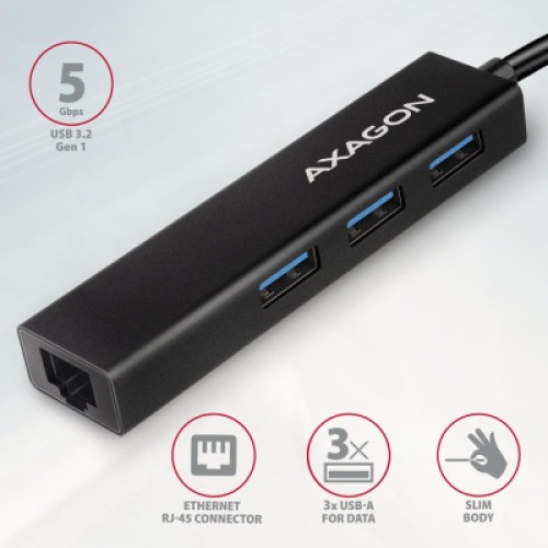 Концентратор AXAGON USB-C to 3xUSB-A + RJ45 0.2m metal black (HMC-GL3A) Концентратор AXAGON USB-C to 3xUSB-A + RJ45 0.2m metal black (HMC-GL3A)