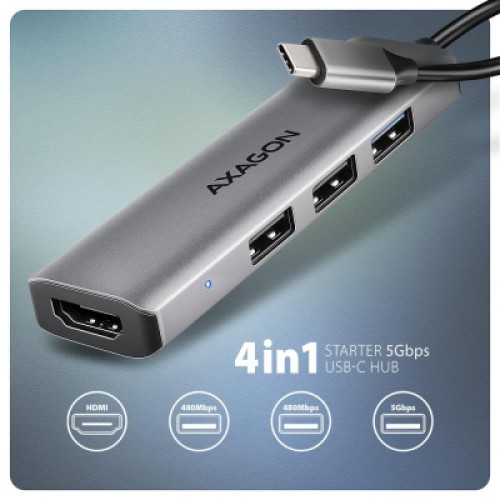 Концентратор AXAGON USB-C to 3xUSB-A + HDMI 0.15m gray (HMC-H3A) Концентратор AXAGON USB-C to 3xUSB-A + HDMI 0.15m gray (HMC-H3A)