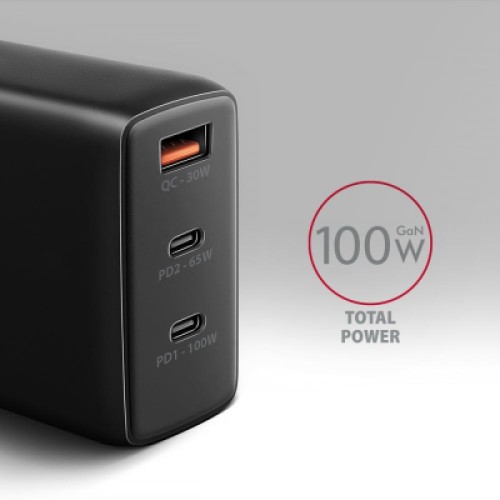 Зарядное устройство AXAGON 1xUSB + 2xUSB-C 100W QC4+ PD3.0 PPS black (ACU-DPQ100)
