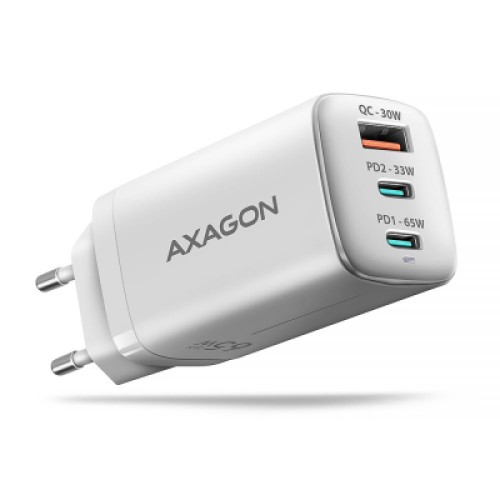 Зарядное устройство AXAGON 1xUSB + 2xUSB-C 65W QC4+ PD3.0 PPS white (ACU-DPQ65W)